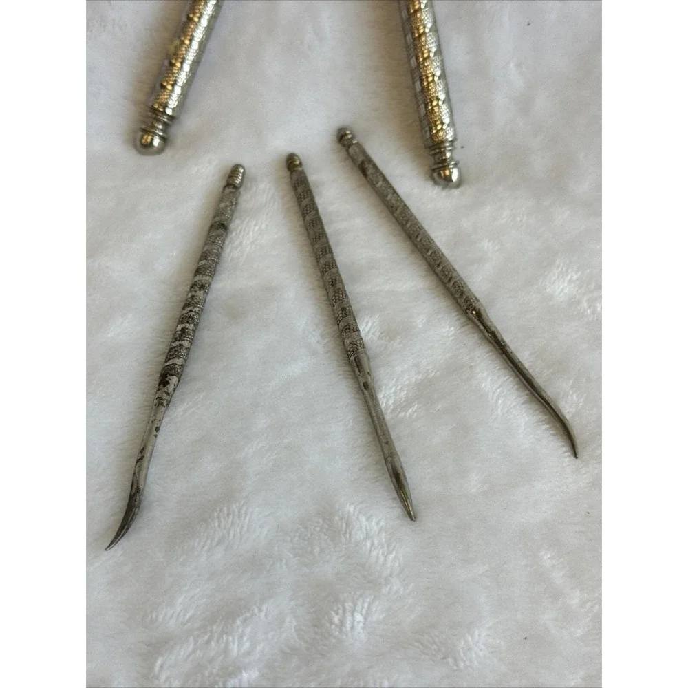 Vintage Silver Tone Nut Cracker Set‎ with Picks Ornate Engraved Design